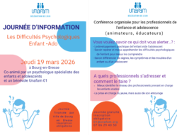 Journée d'information sur la santé mentale des jeunes à Bourg-en-Bresse le 19 mars 2026, organisée par l'UNAFAM