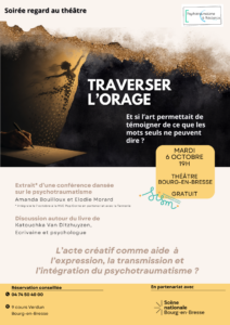 Flyer Traverser l'orage, conférence dansée le 6 octobre à Bourg-en-Bresse, pendant les Semaines d'information sur la Santé Mentale