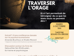 Flyer Traverser l'orage, conférence dansée le 6 octobre à Bourg-en-Bresse, pendant les Semaines d'information sur la Santé Mentale